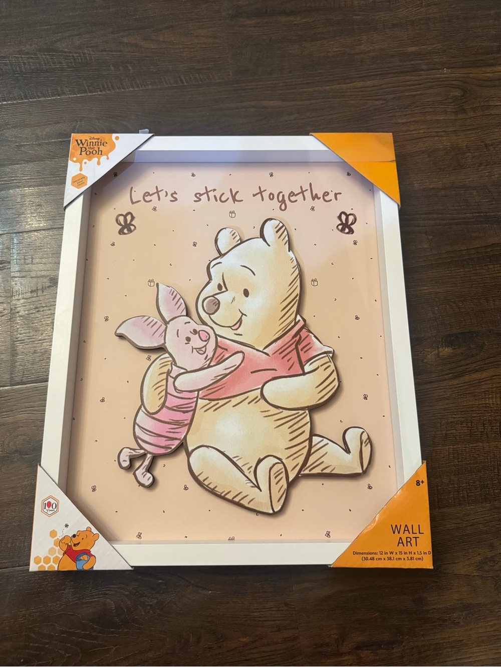 Disney Winnie the Pooh Pink & Cream Hugging Pooh and Piglet Wall Art